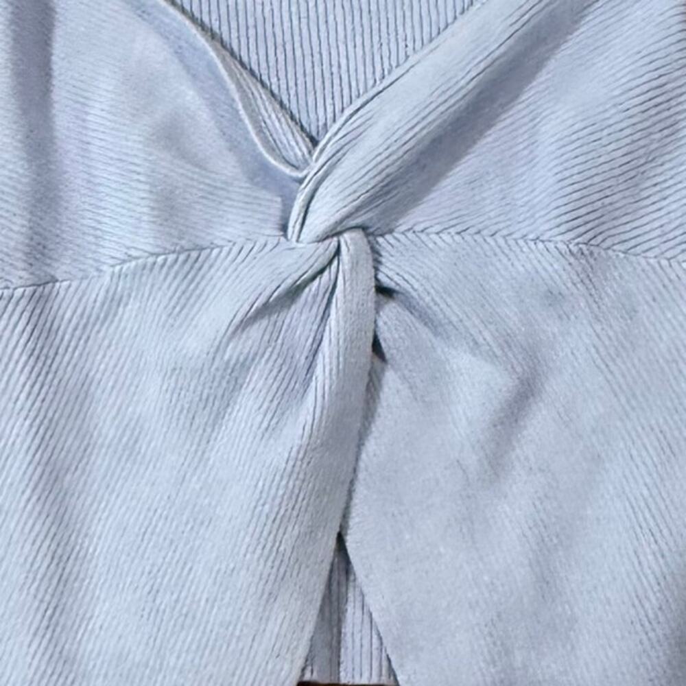 Abercrombie & Fitch Off Shoulder Twist Front Ribbed Top Blue NWT M - Picture 2 of 9